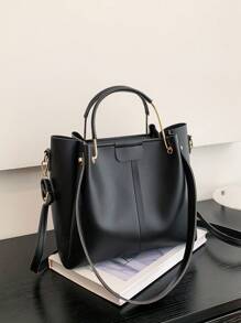 Versatile Solid Color Women Handbag & Shoulder Tote Bag