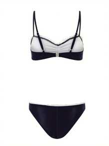 Women's 2 Piece Swimsuit Lace Trim Bow Bikini Set Summer Two Piece Bathing Suit - Màu xanh hải quân - Xem 4