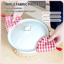 2pcs Gingham Pattern, Charming Triangular Shape, Heat Resistant Pot Cover Cap, Thick Pot Handle Sleeve & Pot Lid Holder Set, Suitable For Carrying Hot Pans, Lifting Pot Covers, Also Can Be Used As Cup Lids (Multi-Color Optional)