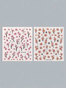 2 vellen lentebloesem nagelkunststickers, roze kersenbloesembloemen doe-het-zelf nagelstickers voor lente en zomer, zelfklevende nagelbenodigdheden voor vrouwen en meisjes