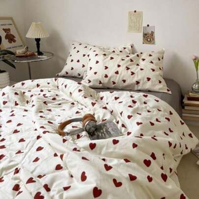 Juego de 3 piezas de ropa de cama, con estampado digital de corazón rojo, impresión digital 2D, material 100% poliéster, adecuado para dormitorio, sala de estar, decoración del hogar