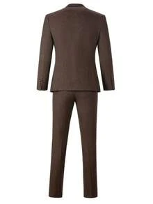 男童三件套粗花呢西装套装，幼儿燕尾服正装，婚礼花童礼服，婚礼西装外套、马甲、裤子，儿童正装，深棕色，尺码 6-14 岁