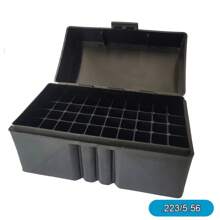 1 pieza Caja de munición de 50 cartuchos Estuche de balas con tapa abatible Caja de almacenamiento de balas 223 Caja de herramientas para accesorios de armas de viaje