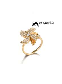 1 pièce Bague à cristaux de luxe en forme de flocon de neige pour femmes. Bague rotative, anti-stress, réglable, cadeau de mode bijoux anti-anxiété