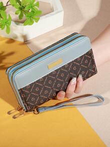 大容量拉链手拿包 带 8 个卡槽和多个隔层 优雅手拿包 拼色钱包 钱包 长款钱包 腕带钱包 - 彩色 - 查看 8