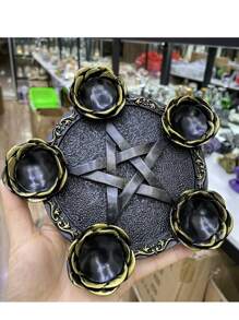 1PC Pentagram Seven-Star Array Crystal Ball Base,Five Awn Star Array Crystal Ball Resin Base Ornaments, Resin Base, For Home Room Living Room Office Decor,Stand Sphere Base Holder Magic Ball Display Stand Furniture Decor