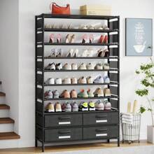 Tribesigns 10 Tier Shoe Rack Organizer With 4 Bins Drawers, 50 Pairs Vertical Shoe Racks, Free Standing Shelf For Bedroom, Hallway, Garage, Entryway