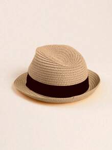 1pc Kids/Baby Plain Straw Hat, Sunhat, Casual Everyday Wear, Spring/Summer/Autumn - Khaki - View 3