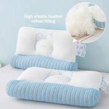 1pc Segmented Anti-Traction Pillow, Neck Pillow Helps Sleep, Knit Fabric, Feather Filling, High Elastic, Washable, Suitable For Adults And Students, All Seasons