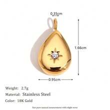 1pc Fashionable Geometric Jewelry Accessory, 18K Gold Plated Stainless Steel Water Drop Rose Cube Pendant, For Women