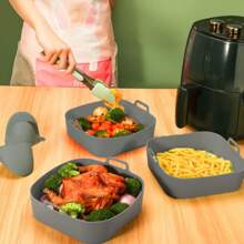 Extra Thick & Large Silicone Air Fryer Liners & Square Baking Pans Set - Reusable Non-Stick Oven/Microwave Safe Up To 260°C, LFGB Certified Baking Mat, - Perfect For Pizza, Chips, Cakes, Roasting (Limited Time Offer!)With Heat-Insulating Finger Cots Heat-Insulating Pads. Optional