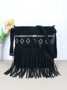 1PC Vintage Fringe Bag For Women Faux Suede Crossbody Bags, Casual Ladies Handbags Tassel Shoulder Bags For Daily Used & Gift, Western Purse For Women, Bohemia Style Bag For Women, Perfect For Rodeo Occasion, Newest Fashionable Suede Bag For Women - Multicolor - View 6