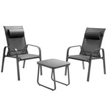 GOFLAME ERGOMASTER  3PCS Patio Bistro Set  Conversation Furniture Coffee Table And 2 Stackable Chair - Grey - View 6