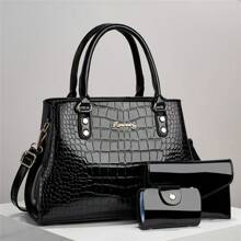 This Is A Versatile And Stylish Tote Bag Set For Middle-Aged Women, Perfect For Moms. It's A New 2025 Spring And Autumn Model, Featuring A Chic And Elegant Design. The Set Includes Three Handbags. - Black - View 1