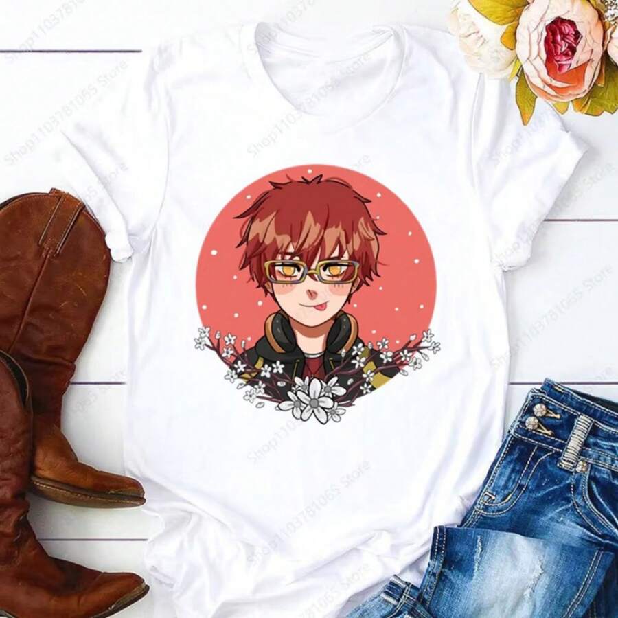 Mystic Messenger T-Shirt For Women Short Sleeve Casual Ladies Tops Anime Cartoon T Shirt For Male Printed White Top Women TeesH - 白色 - 查看 1