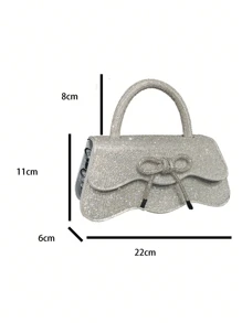 Shiny Rhinestone Solid Color Bow Evening Bag, Women's Rhinestone Handbag Metal Chain Crossbody Party Bag, Suitable For Party Dress, Y2K, Wedding, Holiday, Party, Dance, For Gift Giving - Silver - View 11
