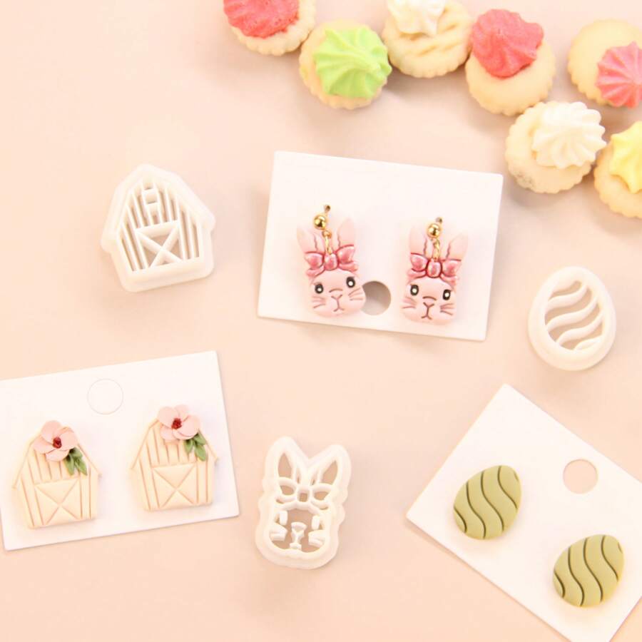 1pc/3pcs Easter Clay Cutters, Polymer Clay Cutters, Rabbit Clay Earring Cutters, Egg Clay Cutter Set, Polymer Clay Earring For Earring Making, Jewelry Making Kits
