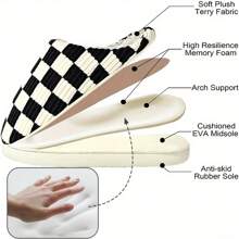 House Slippers For Women,Mens Slippers,Plaid House Shoes Memory Foam Womens Chessboard Slippers Outdoor Indoor Warm Plush Bedroom Shoes - màu đen - Xem 4