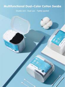 Cofoe 300支装四合一四头清洁棉签（螺旋头/耳勺头/尖头/圆头）一次性化妆棉棒，耳鼻清洁棉签，化妆品，便宜，房间装饰，梳妆台，旅行，卧室，化妆配件，便宜，圣诞礼物，化妆品，化妆工具，便宜货，礼物，女士礼物，圣诞礼物 - 黑與白 - 查看 5