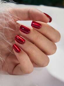 30 piezas Uñas postizas acrílicas cuadradas cortas de color borgoña brillante, con diseño de ojo de gato brillante, adecuadas para mujeres en festivales, casual, vida diaria, decoración de uñas para primavera/verano