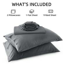 Farfallarossa 纯色床单套装，3/4 件，包括床单、床笠和 1/2 个枕套，采用柔软拉绒超细纤维面料制成，亲肤舒适，防缩水，防褪色，易于护理。 - 深灰 - 查看 7