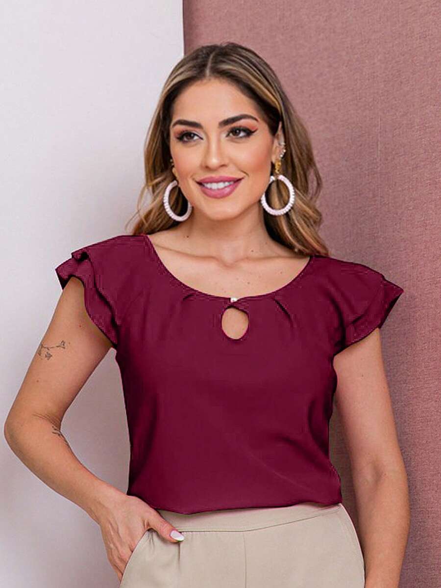 Women's Blouse Ruffle Short Sleeve Tank Top Summer Fashion T-Shirt - Màu Đỏ Sâu - Xem 1