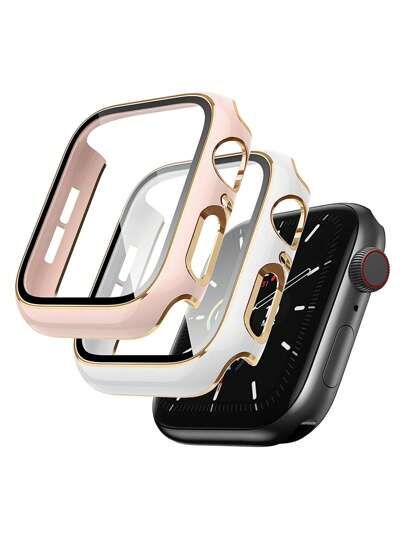 2pcs Ultra-Thin Tempered Glass Protective Case, Fashion Multi-Color Shockproof Watch Cover, Compatible With Apple Watch Series 38/40/41/42/44/45/46/49mm, For Apple Watch Series Ultra/SE/11/10/9/8/7/6/5/4/3/2/1, Smart Watch Accessories