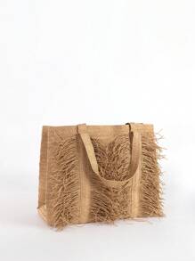 Bolso de playa grande con flecos tejidos a mano, bolso de compras de hombro para damas para viajes