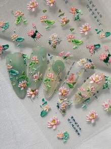 A New Spring And Summer Chinese Style Romantic Landscape Featuring Lotus And Lotus Leaves, Decorated With Three-Dimensional Relief Ink And Floral Threads