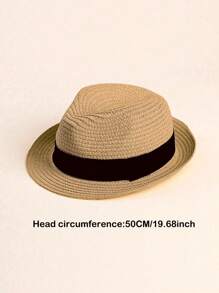 1pc Kids/Baby Plain Straw Hat, Sunhat, Casual Everyday Wear, Spring/Summer/Autumn - Khaki - View 2