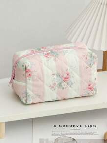 1 件带拉链的蝴蝶结图案化妆包旅行洗漱用品收纳袋洗漱包拉链化妆包大容量绗缝花卉洗漱包心形化妆刷收纳袋柔软蝴蝶结和玫瑰化妆品收纳袋通勤化妆包适用于圣诞节礼物、妈妈礼物、母亲节礼物、伴娘礼物，