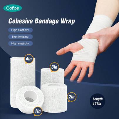 Cofoe Băng gạc tự dính chống thấm nước, thoáng khí, dài 177 inch/450 cm, băng gạc không dệt co giãn, cuộn băng sơ cứu khẩn cấp cho thể thao.