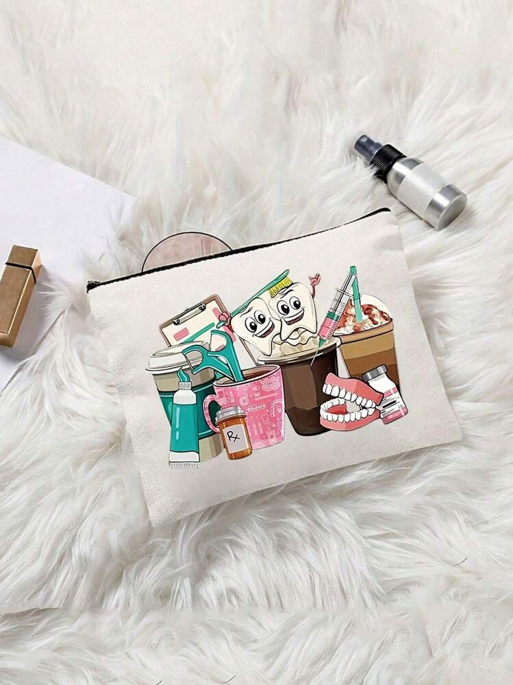 1PC Playful Fun, Youngsters' Dental Care Travel Pouch - "Tooth Care Stuff" Canvas Case Ideal For Toothbrush, Toothpaste & More - Fun & Educational Design - Ideal For Boys & Girls, Adult Office Gift - Multicolor - View 4