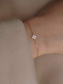 1pc S925 Pure Silver Flower Zirconia Bracelet, Simple Snowflake Zirconia Pendant, Chain Bracelet, Japanese And Korean Simple Jewelry, Women's Jewelry Gift