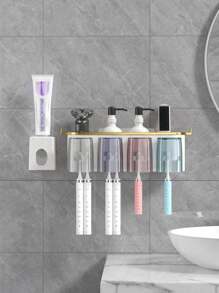 牙刷架，创意收纳架，随机杯子颜色-适用于牙刷和漱口杯壁挂式浴室收纳架