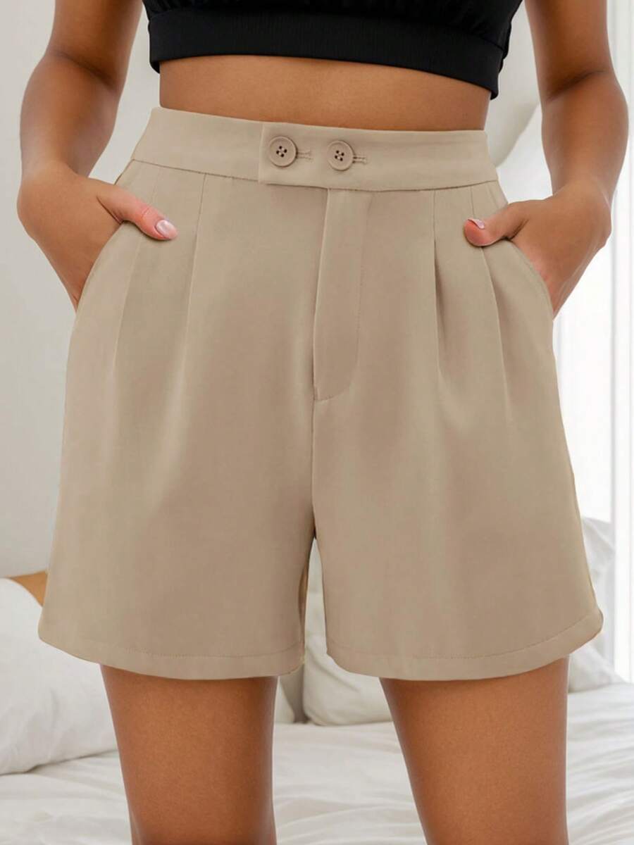 Shorts For Women,Womens Shorts,Running Shorts For Women,Women Casual High Waist Wide Leg Cargo Shorts With Side Pockets - 卡其色 - 查看 1