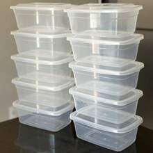 Kit Of 10 1 Liter Transparent Rectangular Washable Fitnees Lunch Box Pots - Transparente - Ver 1