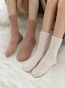 Women Winter Cozy Warmly Soft Fuzzy Solid Color Socks Comfort Fluffy Anklet Crew Socks