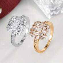 1 件时尚优雅新设计简约合成锆石镶嵌戒指，百搭女士日常配饰