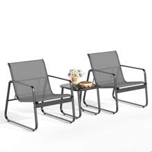 Asofer 3-Piece Outdoor Muebles Set With Sofa-Style Chairs & Glass Top Table, Patio Chairs Set Of 2,Modern Outdoor Decor Patio Furniture For Camping - All-Weather Conversation Set For Backyard, Pool, Garden And Balcony - 灰色 - 查看 1