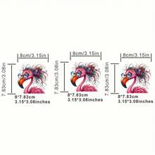 1 件/2 件/3 件卡通火烈鸟补丁 - 可水洗 DIY 热转印贴纸，适用于 T 恤、包、枕头、装饰徽章 - 动物主题熨烫织物补丁