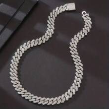 Mens Cuban Link Chain Miami Cuban Necklace Chain Diamond Cut Chains For Men Women 14mm Iced Out Hip Hop Jewelry - 銀色 - 查看 4
