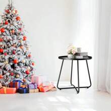 Outdoor Side Tables, Weather Resistant Steel, Small Round End Table For Patio Yard Balcony Garden Bedside Black