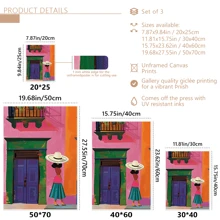Set de 3 impresiones en lienzo de arte abstracto moderno - Vibrante escena de la calle de México, perfecta para la decoración del hogar y la oficina, póster de pueblo vibrante, decoración para dormitorio universitario, apartamento, regalos para decorar paredes en hotel, hogar, sala de estar, dormitorio, baño y oficina