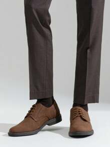 SHOESMALL Men's Casual Black Dress Shoes Suede Plain Toe Business Oxford Shoes Dark Brown Dress Shoes For Men - 棕色 - 查看 2