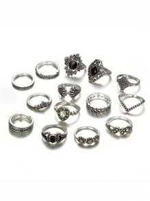 Set de 15 anillos de estilo gótico, anillos de nudillos vintage de estilo urbano y hip-hop, aptos para cualquier ocasión, regalo perfecto para las fiestas