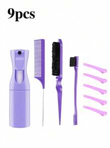 5支/3支/1支装美发梳套装，（6.8盎司/200毫升）连续细雾喷雾瓶，适合成人和女孩使用，独角兽卡通造型，可用于梳理头发、蓬松造型，沙龙美发师专用。 - 紫色 - 查看 14