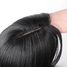 Pieza superior sintética con flequillo de cortina y raya al medio - Flequillo con clip invisible para cubrir el cabello ralo y línea del cabello, apariencia natural para peinado diario y aumento instantáneo de volumen, extensión de cabello con clip para mujeres