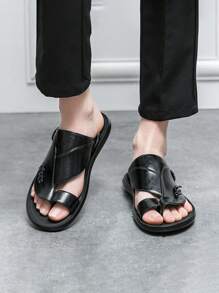 2025 New Casual Men's Summer Sandals, Outdoor Wear, Non-Slip, Water-Resistant, Beach Slippers, Fashionable Korean Style, Black - Black - View 7