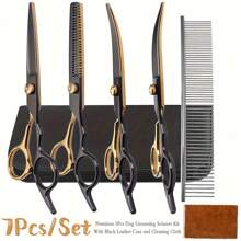 Premium Tiergrooming-Scherensatz, Edelstahl Hunde- und Katzen-Trimm-Scheren mit ergonomischem Design für beide Hände, professionelles Werkzeug zum Schneiden von Tierhaar inklusive Kamm und Pflegezubehör